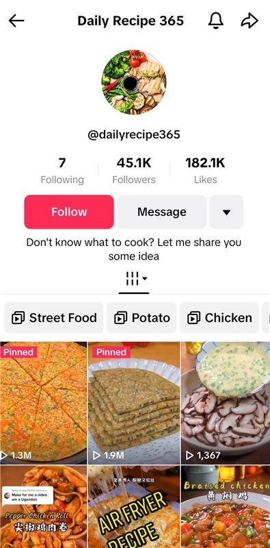 tiktok profile dailyrecipes365
