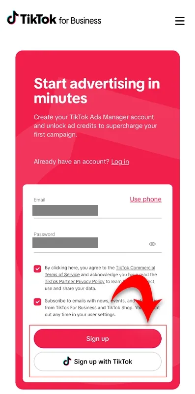 Sign up with email/password