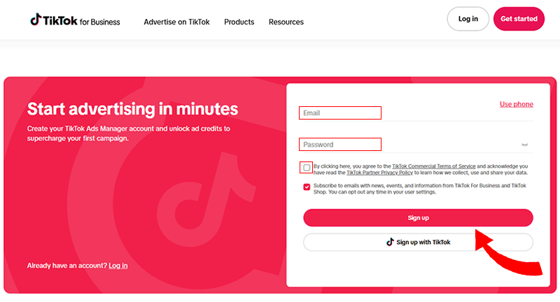 sign up using email/password
