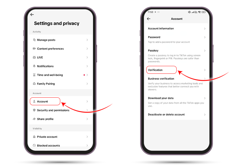 Tap Account, then select Verification