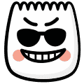 dumpling face emoji wearing sunglasses and evil eyebrows