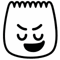 a dumpling face looking down and smirking