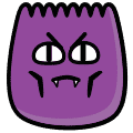 small fangs and grumpy face emoji