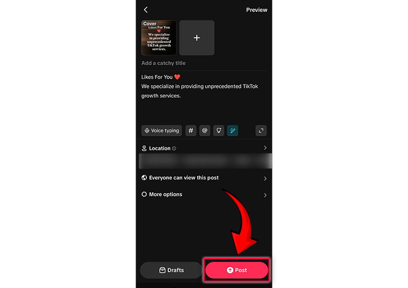 Tap Post, and it's live.